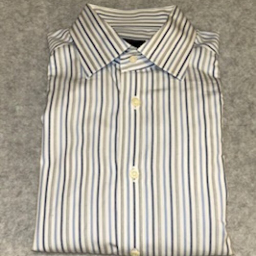 David Donahue 16 32/33 French Cuff Blue/White/Black Dress Shirt